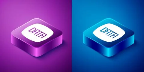 Isometric Data analysis icon isolated on blue and purple background. Business Stock Illustration