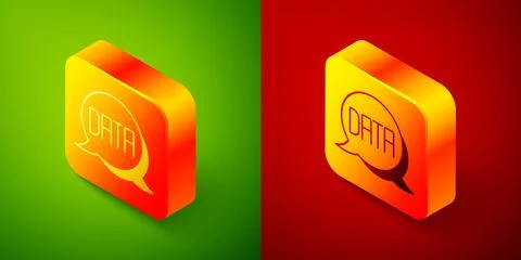 Isometric Data analysis icon isolated on green and red background. Business data Stock Illustration