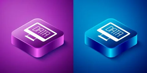 Isometric Data analysis icon isolated on blue and purple background. Busine.. Stock Illustration