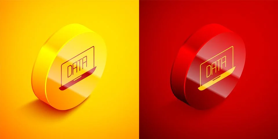 Isometric Data analysis icon isolated on orange and red background. Busines.. Stock Illustration