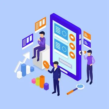 Isometric data analysis illustrated on background 스톡 일러스트