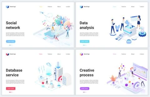 Isometric data analysis of social media network technology vector illustrations 스톡 일러스트