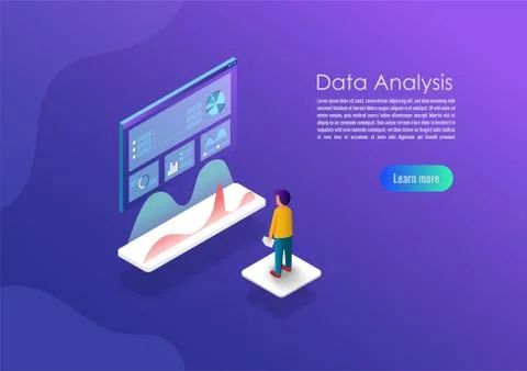 Isometric data analytics concept banner. Can use for web banner, infographics 스톡 일러스트