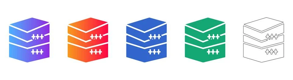 Isometric Data Block Processing Icon Set Stock Illustration