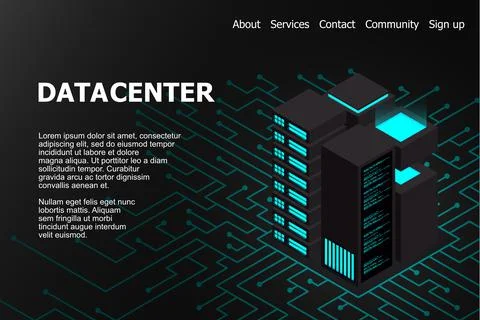 Isometric Data center. 3d isometric concept big data center with server Stock Illustration