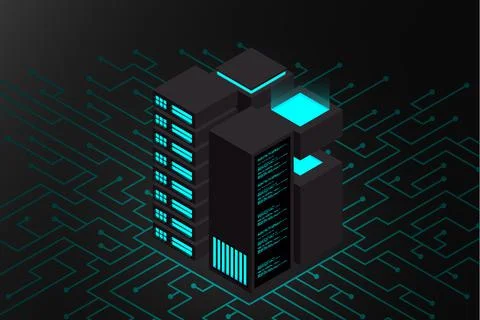 Isometric Data center. 3d isometric concept big data center with server Stock Illustration