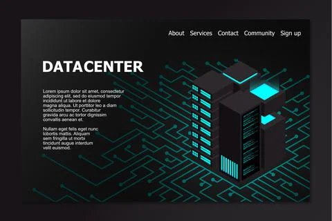 Isometric Data center. 3d isometric concept big data center with server Stock Illustration