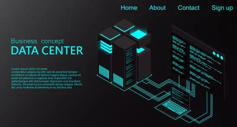 Isometric Data center. 3d isometric concept big data center with server Stock Illustration