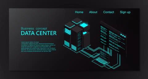 Isometric Data center. 3d isometric concept big data center with server Stock Illustration