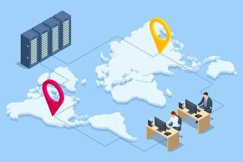 Isometric Data Center Equipment . Modern Telecommunications, Artificial Stock Illustration