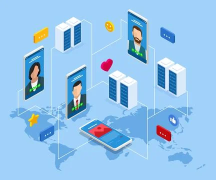 Isometric Data Center Equipment . Modern Telecommunications, Artificial Stock Illustration
