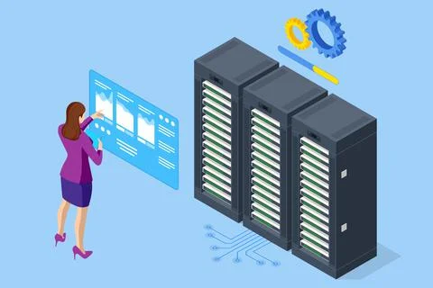 Isometric Data Center Equipment . Modern Telecommunications, Artificial Stock Illustration