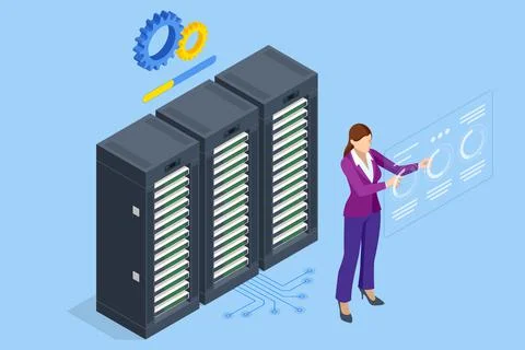Isometric Data Center Equipment . Modern Telecommunications, Artificial Stockillustratie