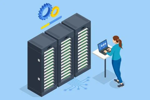 Isometric Data Center Equipment . Modern Telecommunications, Artificial Stock Illustration
