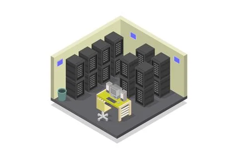 Isometric data center illustrated on background 스톡 일러스트