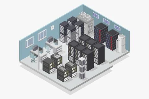 Isometric data center illustrated on background Stock Illustration