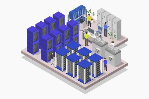 Isometric data center illustrated on background Stock Illustration