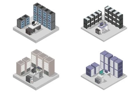 Isometric data center illustrated on background 스톡 일러스트