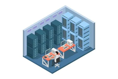 Isometric data center illustrated on background 스톡 일러스트