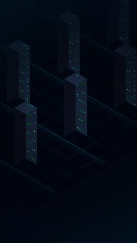 Isometric Data Center Server Racks in Dark Digital Environment Stock Footage 346193870