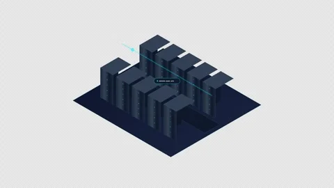 Isometric Data Center Server Room Layout with racks cooling, power 4K Alpha Stock Footage 346357330