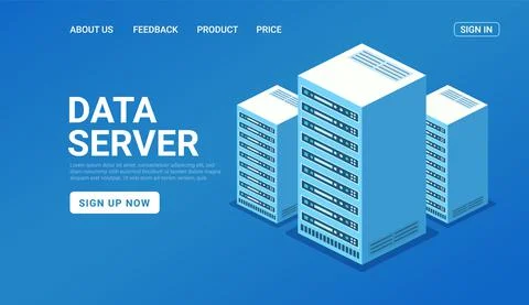 Isometric data center server technology server backup big block storage digital Stock Illustration