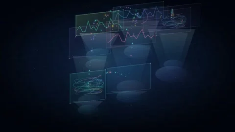 Isometric Data Dashboard Loop - Glowing Analytics Chart Grid Backdrop Stock Footage 341869365