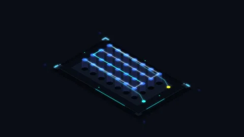 Isometric data processing animation, digital tech circuit flow, blue glow Stock Footage 347247502