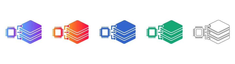Isometric Data Processing Chip Icons 库存插图