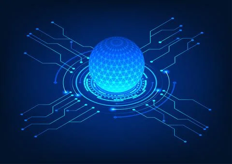 Isometric data processor with technology circle connected circuit The conce.. Stock Illustration