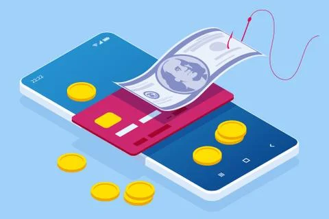 Isometric Data protection. Hacker steals passwords and credit card information 스톡 일러스트