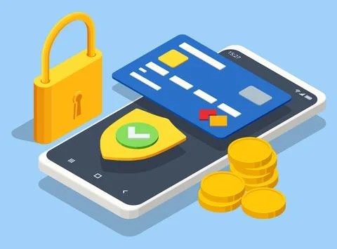 Isometric Data Security system. Cyber security and privacy. Traffic Encryption Stock Illustration