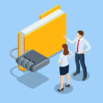 Isometric Data Security system. Cyber security and privacy. Traffic Encryption Stock Illustration