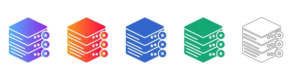 Isometric Data Server Rating Icon Set Stock Illustration
