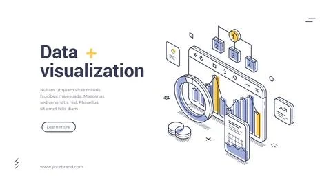 Isometric Data Visualization Banner Template For Website Vector Illustratio.. 库存插图