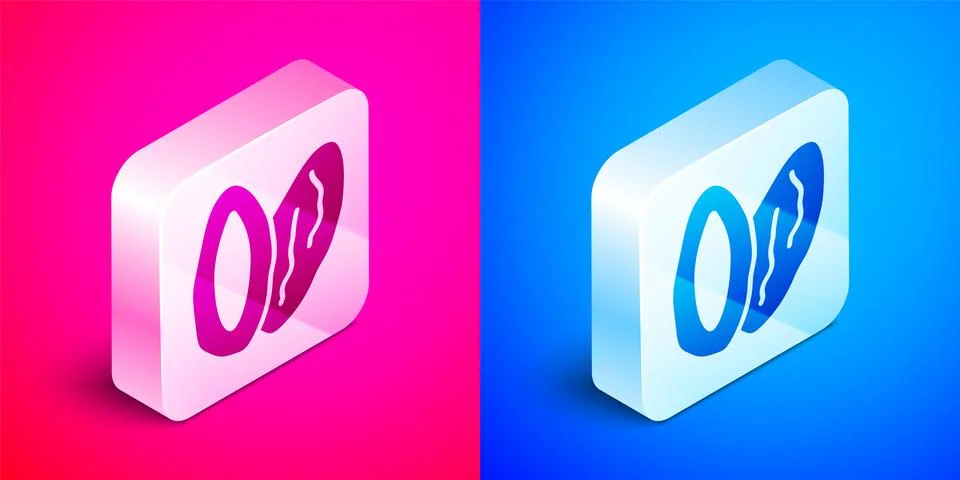 Isometric Date fruit icon isolated on pink and blue background. Silver square Ilustración de archivo