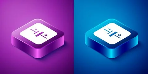Isometric DC voltage source icon isolated on blue and purple background. Sq.. Stockillustratie