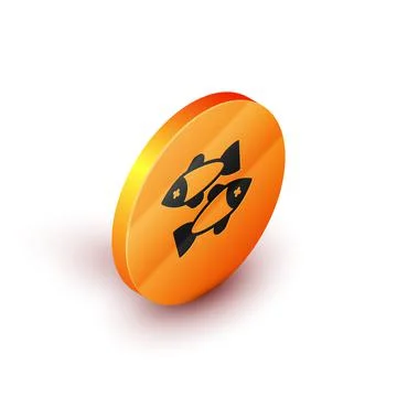 Isometric Dead fish icon isolated on white background. Orange circle button Stock Illustration