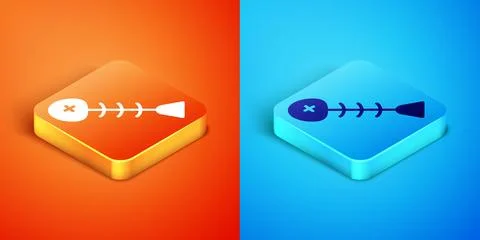 Isometric Dead fish icon isolated on orange and blue background.  Vector Stock Illustration