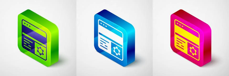 Isometric Debugging icon isolated on grey background. Debugging tool. Magnifying Illustrazione stock