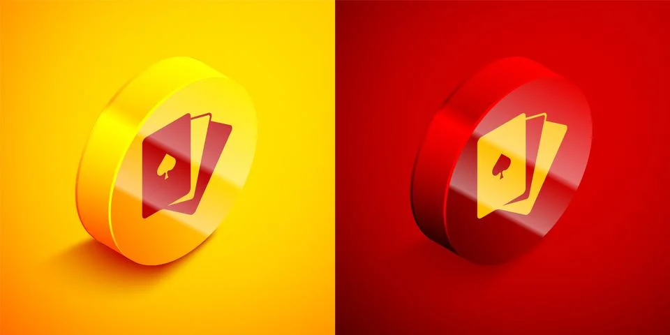 Isometric Deck of playing cards icon isolated on orange and red background Stock Illustration