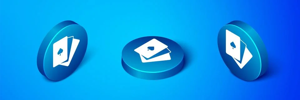 Isometric Deck of playing cards icon isolated on blue background. Casino gamb Stock Illustration