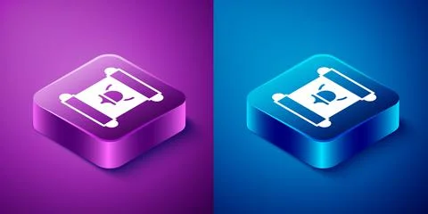 Isometric Decree, paper, parchment, scroll icon icon isolated on blue and pur Stock Illustration