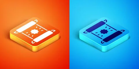 Isometric Decree, paper, parchment, scroll icon icon isolated on orange and.. Stock-Illustration