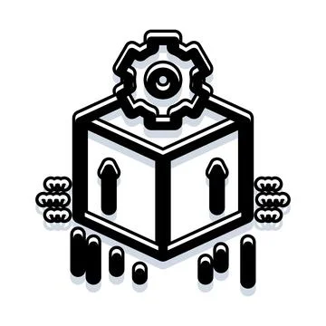 Isometric delivery box with cogwheel optimization concept Illustrazione stock