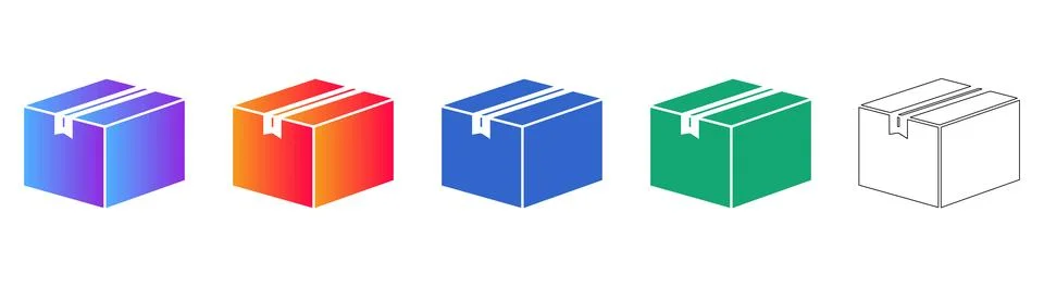 Isometric Delivery Boxes with Horizontal Tape &amp; Front Tag Icons Stock Illustration