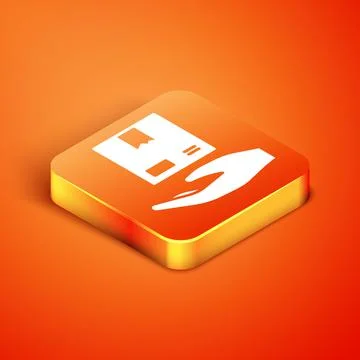 Isometric Delivery hand with cardboard boxes icon isolated on orange background Illustrazione stock