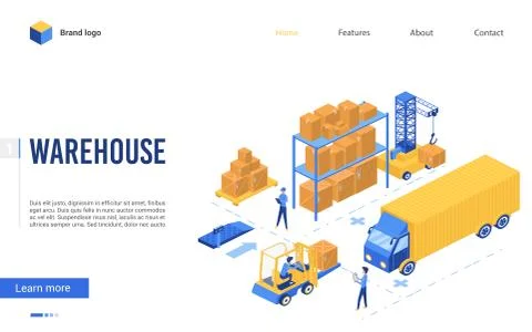 Isometric delivery logistic service vector illustration, 3d interface website Stock Illustration