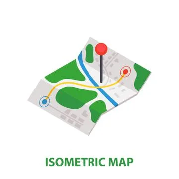 Isometric Delivery Map with Pin icon. Stock Illustration