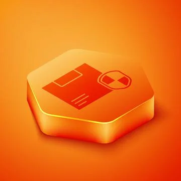 Isometric Delivery security with shield icon isolated on orange background Stock Illustration